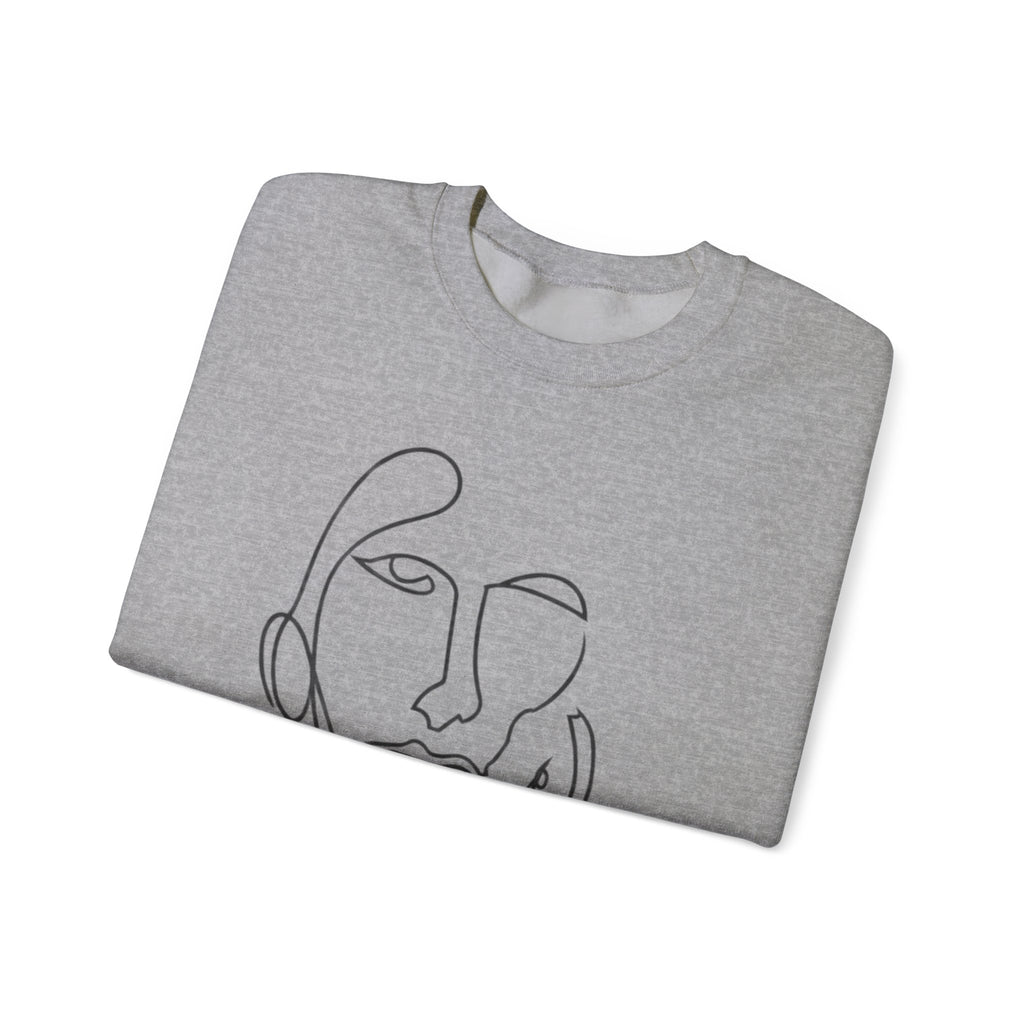 Minimal Line Art Face Sweatshirt — Abstract One-Line Portrait Crewneck