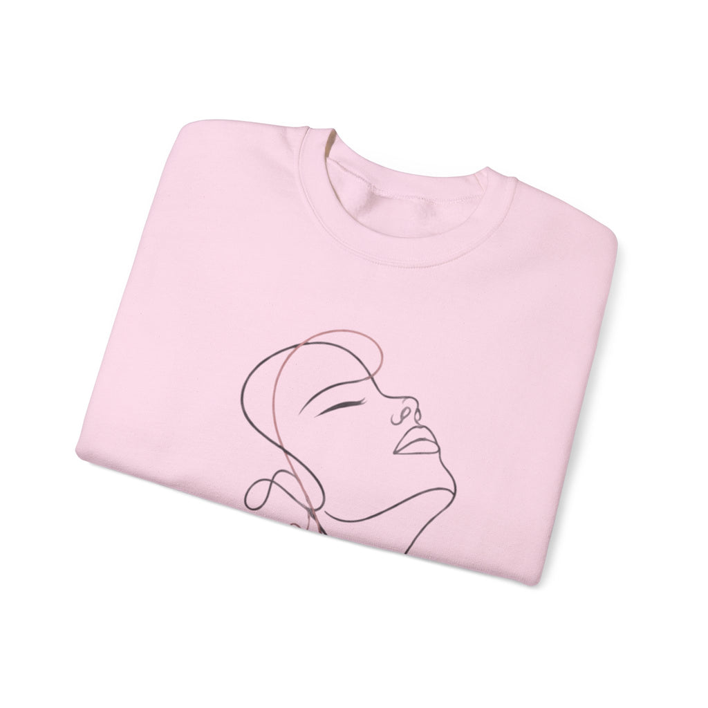 Minimal Line Art Face Crewneck Sweatshirt — Elegant Portrait Pullover for Calm, Creative Style