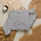 Minimal Line Art Face Crewneck Sweatshirt — Elegant Portrait Pullover for Calm, Creative Style