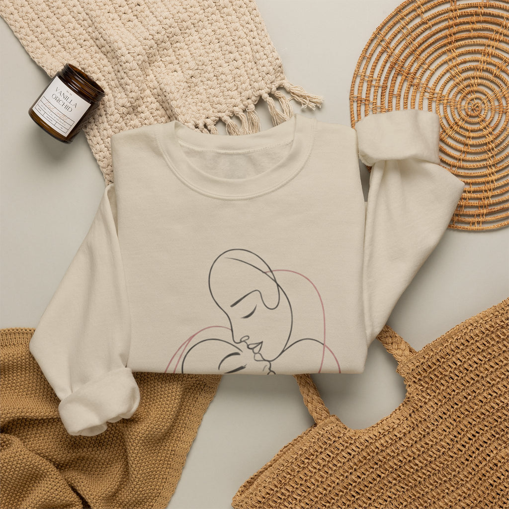 Crewneck Sweatshirt — Minimal Line Art Kissing Couple Graphic