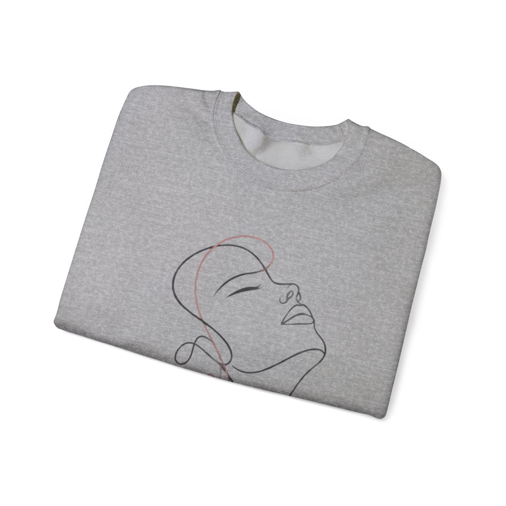 Minimal Line Art Face Crewneck Sweatshirt — Elegant Portrait Pullover for Calm, Creative Style