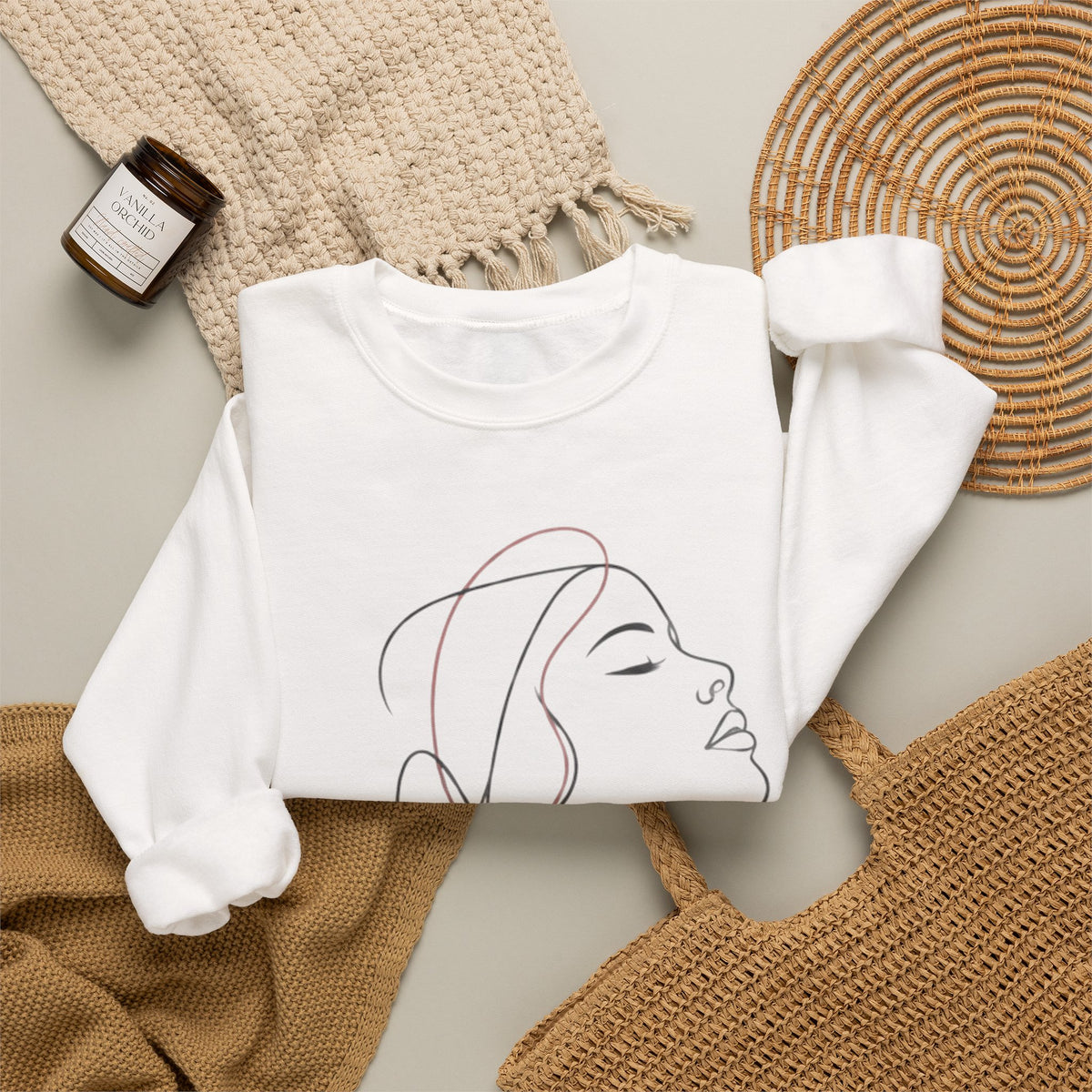 Minimal Line Art Woman Crewneck Sweatshirt