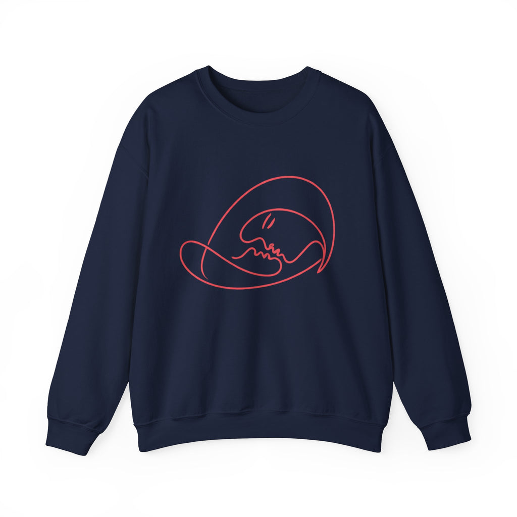 Crewneck Sweatshirt — Minimalist Pink Line Art Skull Graphic