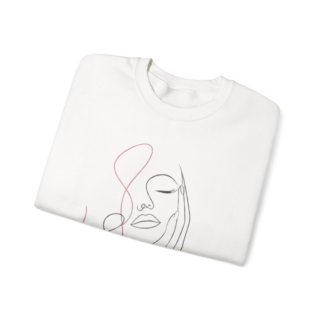 Minimal Line Art Face Sweatshirt — Abstract Feminine Crewneck
