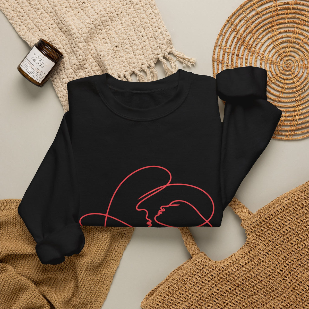 Crewneck Sweatshirt with Minimalist Heart Cat Line Art – Cute Pet Lover Graphic