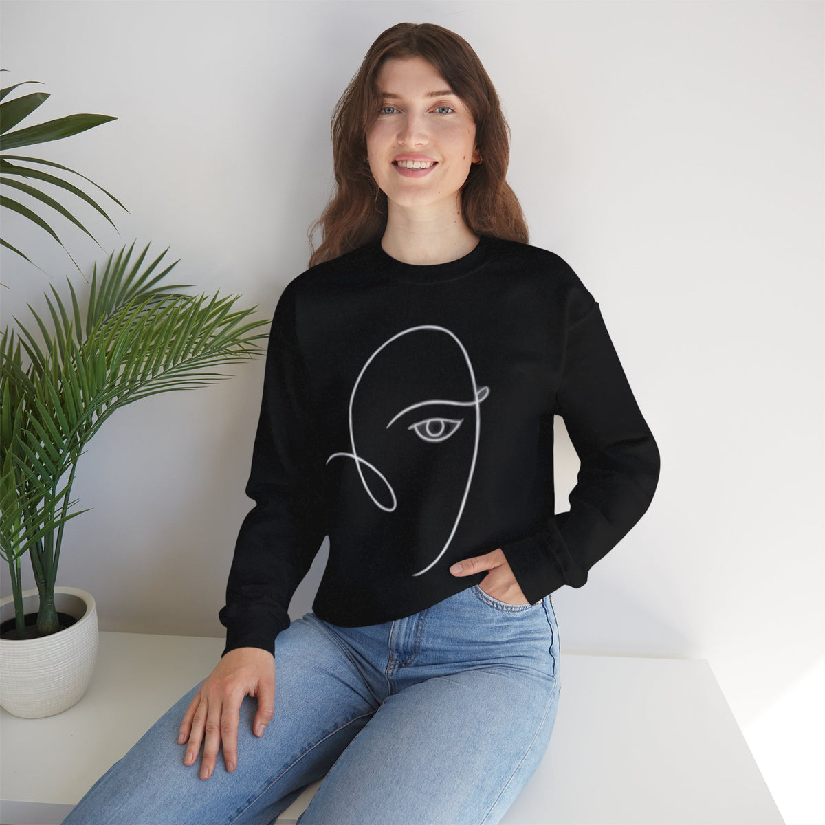 Minimal Line Art Face Sweatshirt – Abstract Portrait Crewneck