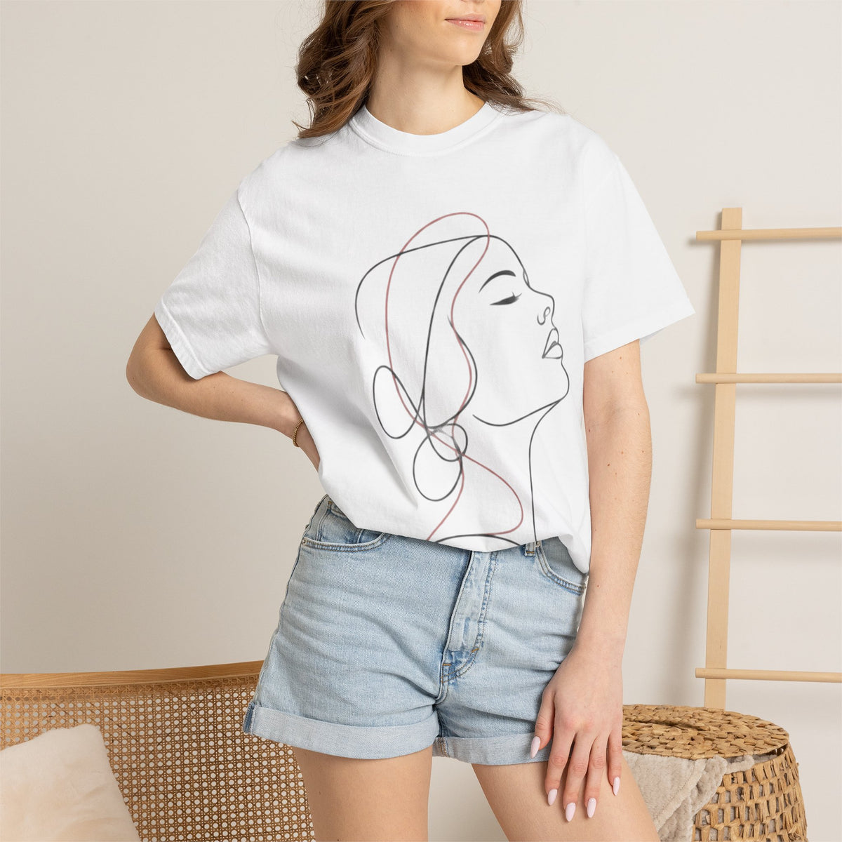 Quiet Portrait Line-Art T-Shirt — Garment-Dyed Minimalist Tee