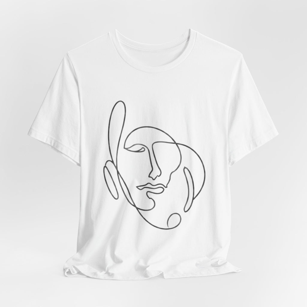 Minimal One-Line Face T-Shirt – Abstract Continuous Line Art Tee