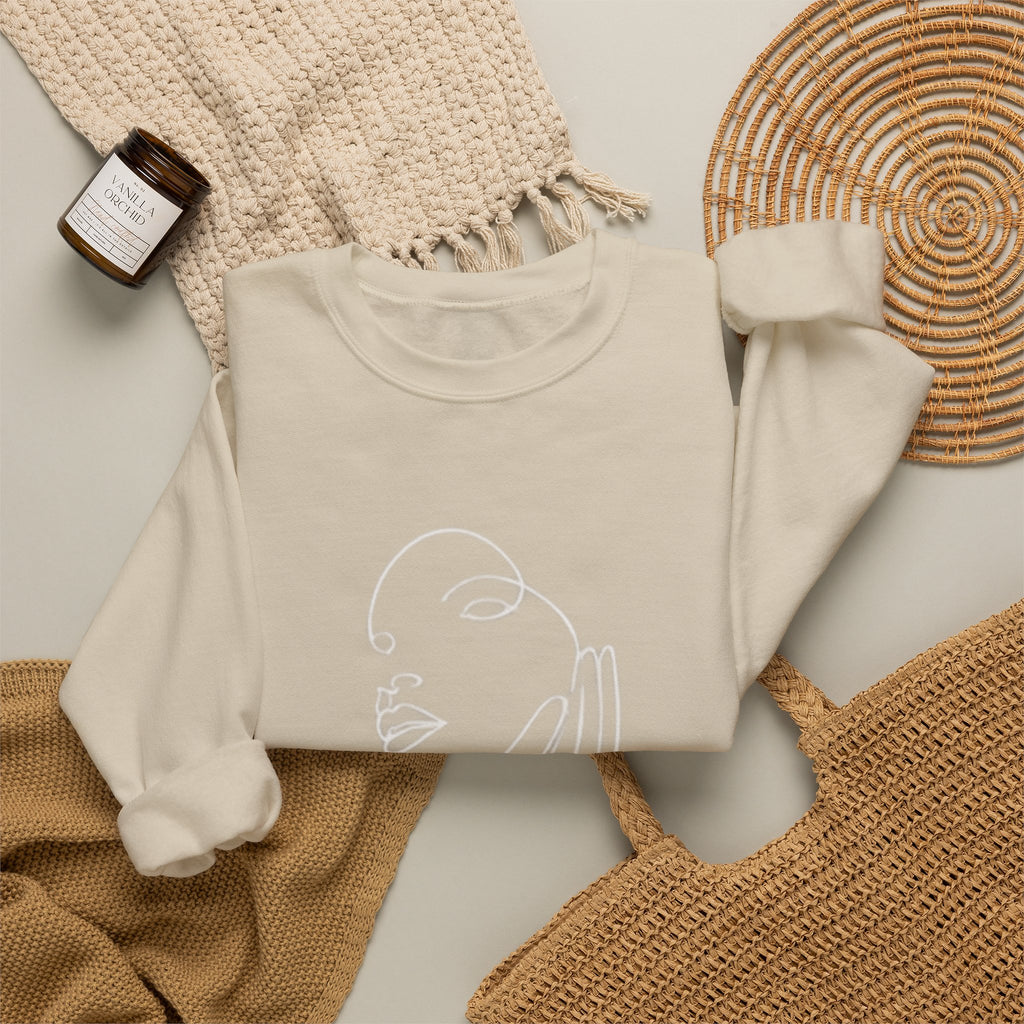 Minimal Line Art Face Sweatshirt — Chic Abstract Crewneck