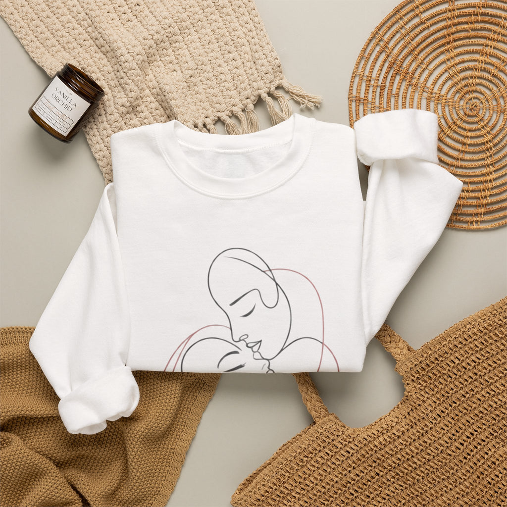 Crewneck Sweatshirt — Minimal Line Art Kissing Couple Graphic