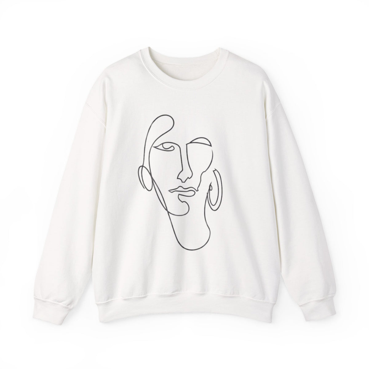 Minimal Line Art Face Sweatshirt — Abstract One-Line Portrait Crewneck