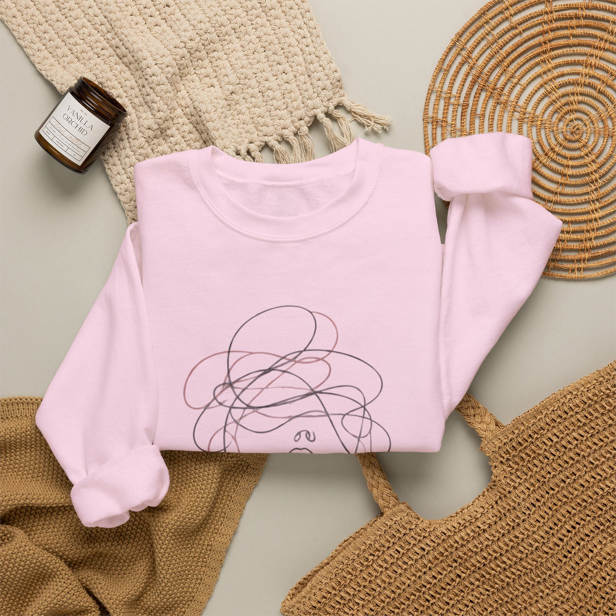 Crewneck Sweatshirt — Minimal Line Art Woman Sketch