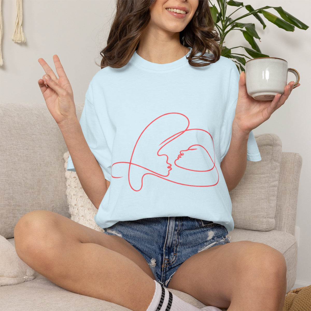 Abstract Line Art Heart T-Shirt — Minimalist Love Graphic Tee