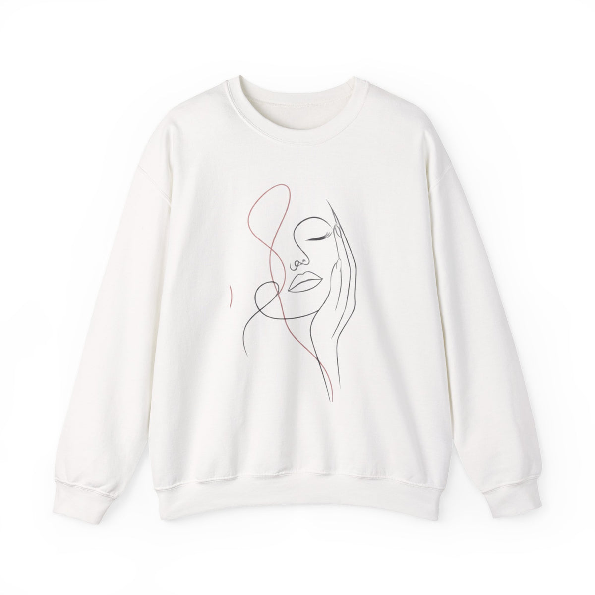 Minimal Line Art Face Sweatshirt — Abstract Feminine Crewneck