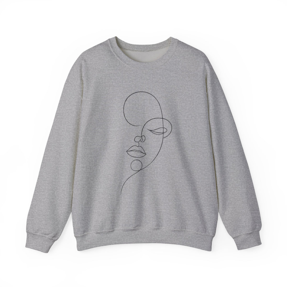 Minimal Line Art Face Sweatshirt – Women's Abstract Portrait Crewneck