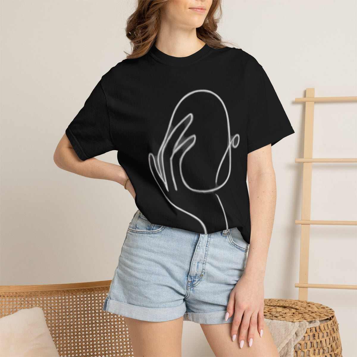 Minimalist Line Art Hand T-Shirt — Modern Abstract Graphic Tee