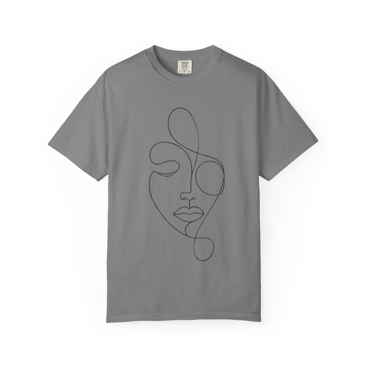 Minimal Continuous Line Face Tee — Garment-Dyed Relaxed T-Shirt