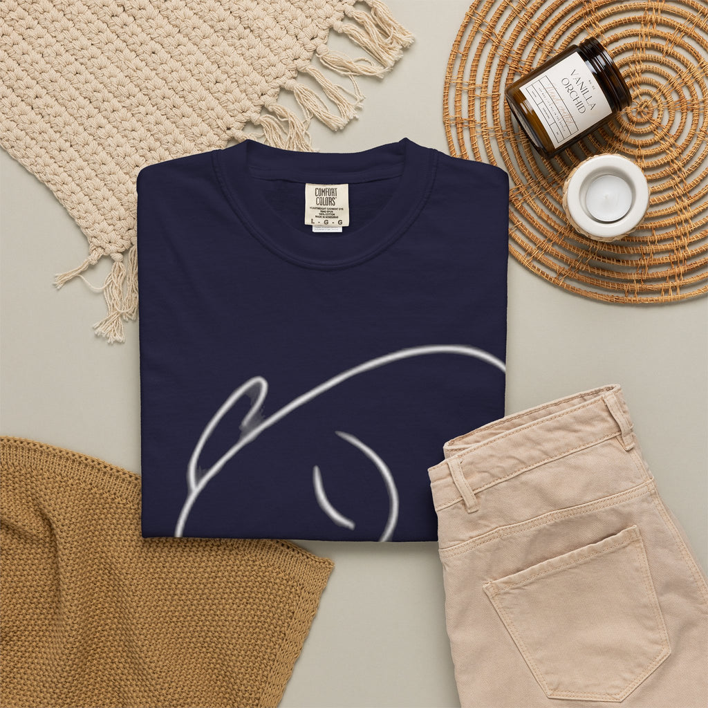 Minimal Line Art Sleeping Face T-Shirt — Relaxed Garment-Dyed Tee