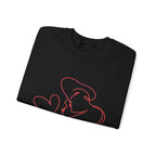 Crewneck Sweatshirt — Minimal Red Line Art Couple Kiss & Heart Design