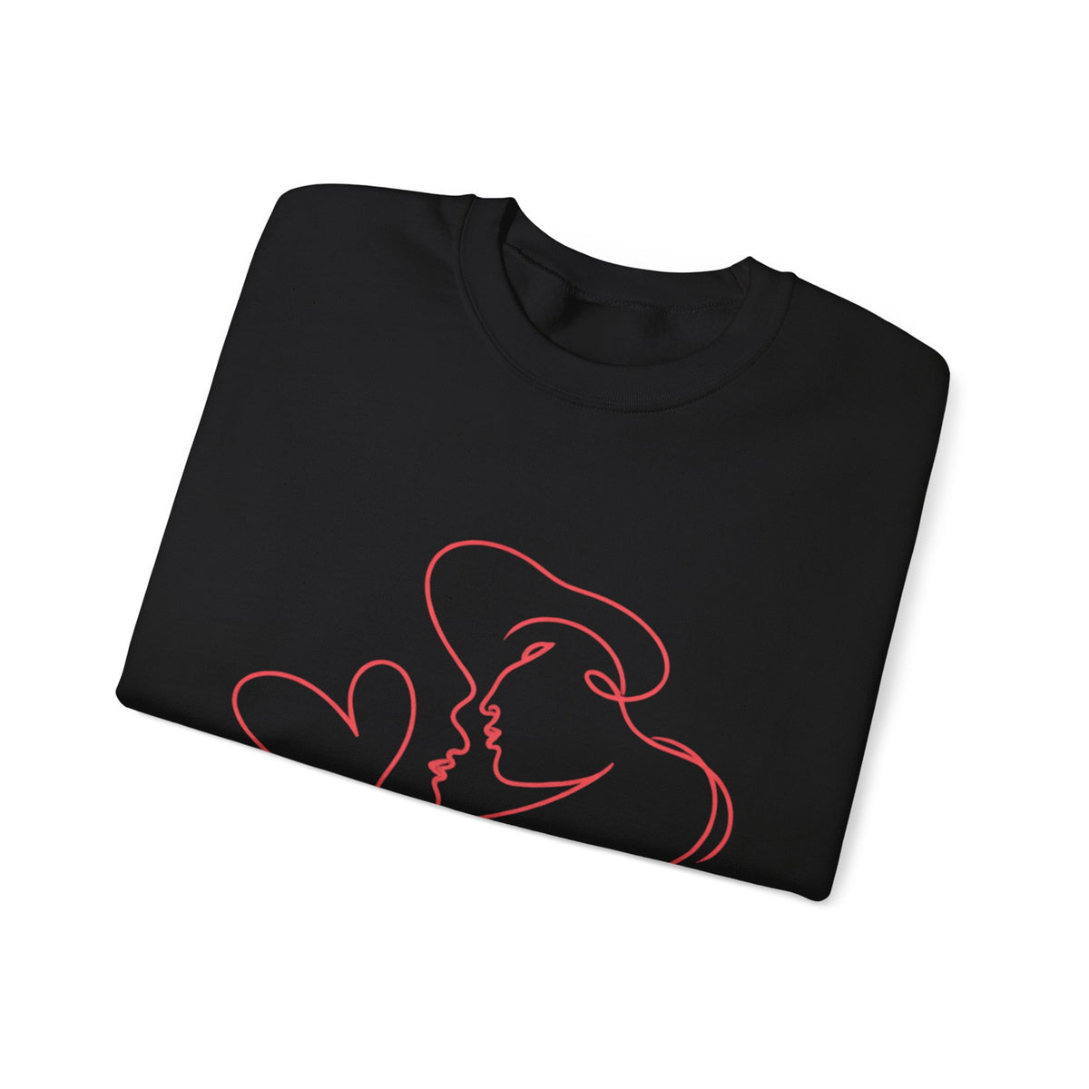 Crewneck Sweatshirt — Minimal Red Line Art Couple Kiss & Heart Design
