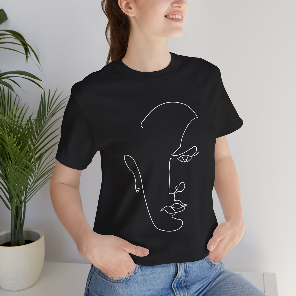 Minimalist Line Art Face Tee — Modern Abstract Graphic T-Shirt