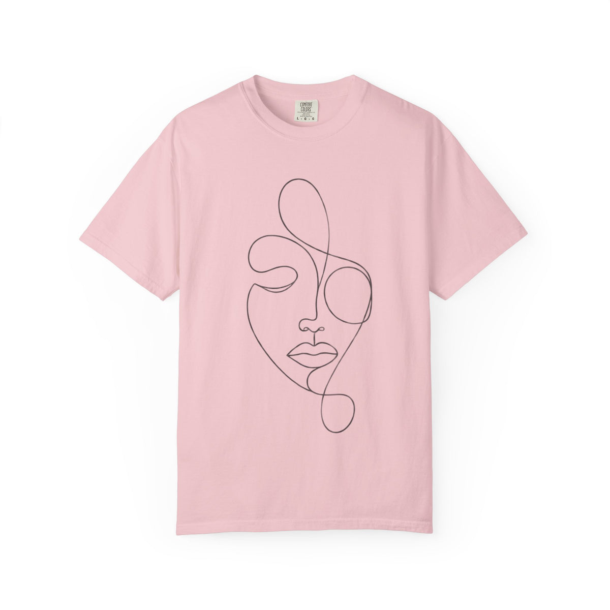 Minimal Continuous Line Face Tee — Garment-Dyed Relaxed T-Shirt