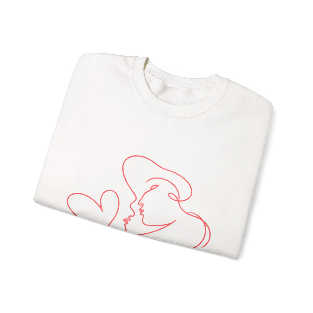 Crewneck Sweatshirt — Minimal Red Line Art Couple Kiss & Heart Design