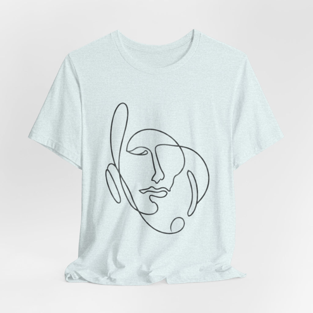 Minimal One-Line Face T-Shirt – Abstract Continuous Line Art Tee