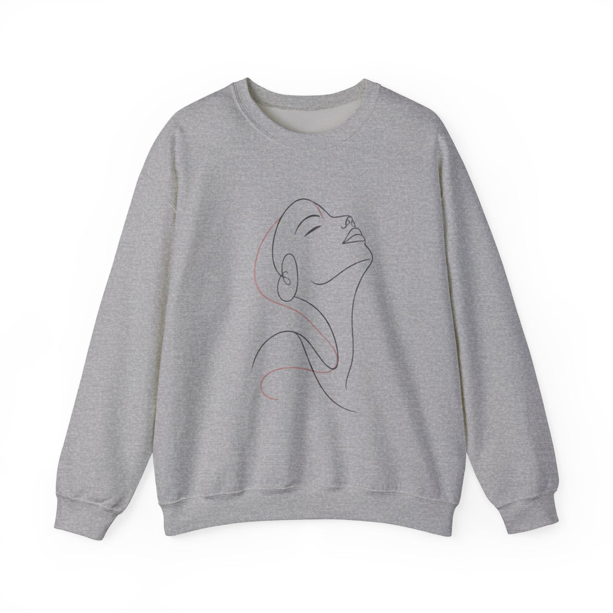 Minimal Line Art Woman Crewneck Sweatshirt — Elegant Portrait Pullover