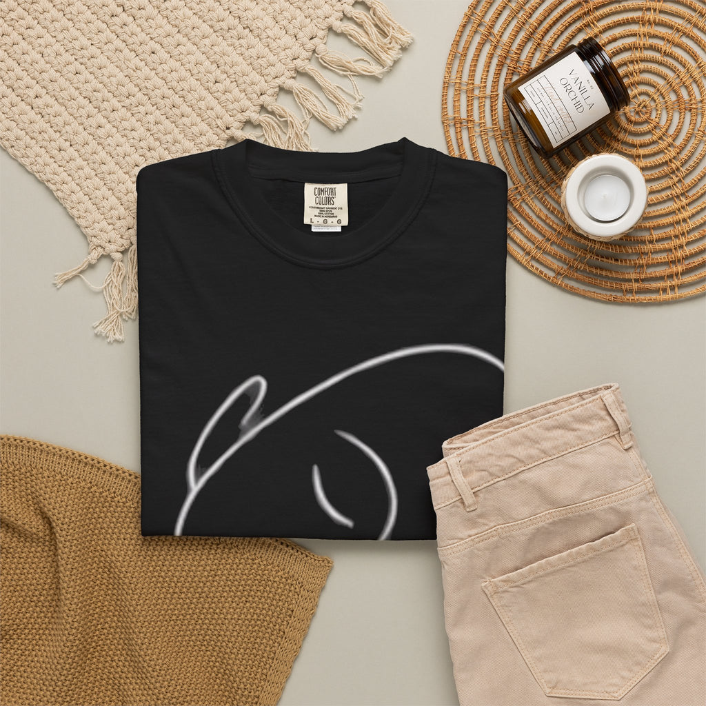 Minimal Line Art Sleeping Face T-Shirt — Relaxed Garment-Dyed Tee