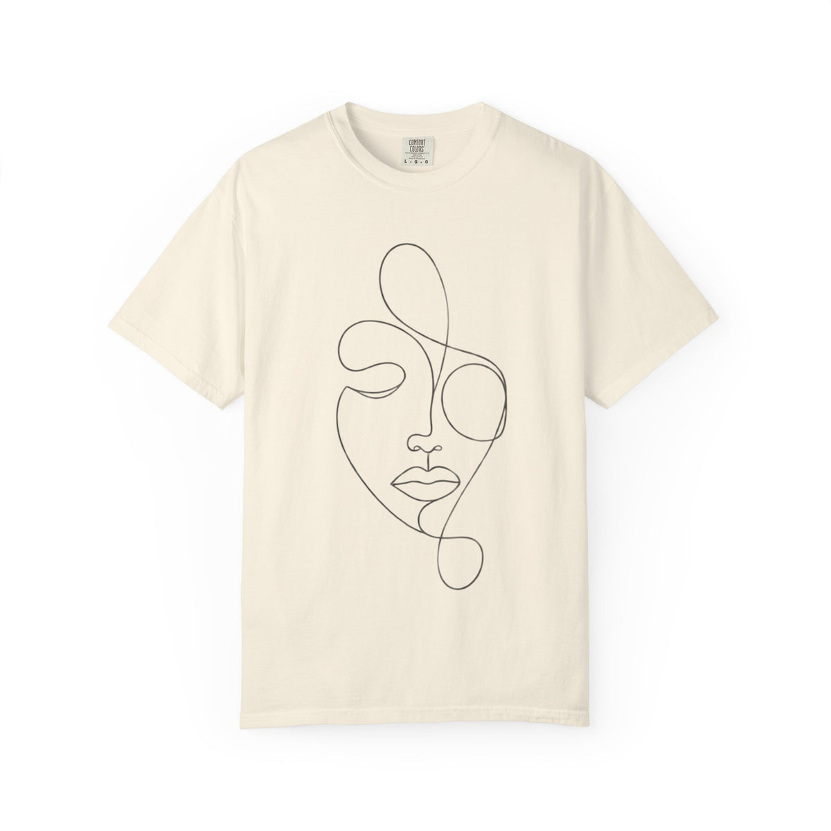 Minimal Continuous Line Face Tee — Garment-Dyed Relaxed T-Shirt