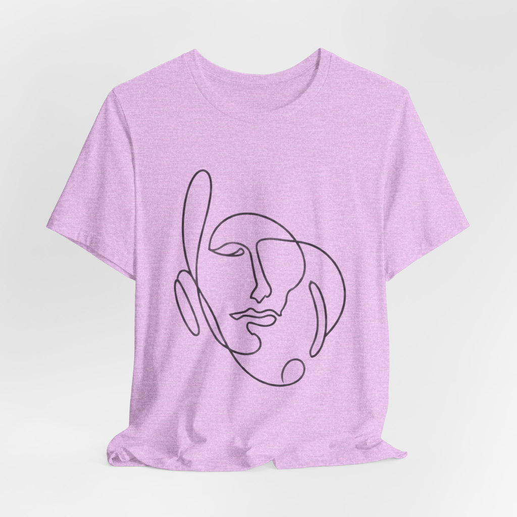 Minimal One-Line Face T-Shirt – Abstract Continuous Line Art Tee