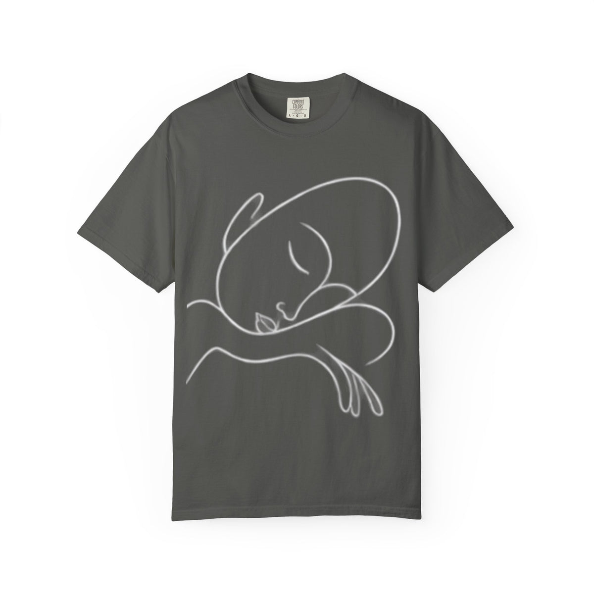 Minimal Line Art Sleeping Face T-Shirt — Relaxed Garment-Dyed Tee