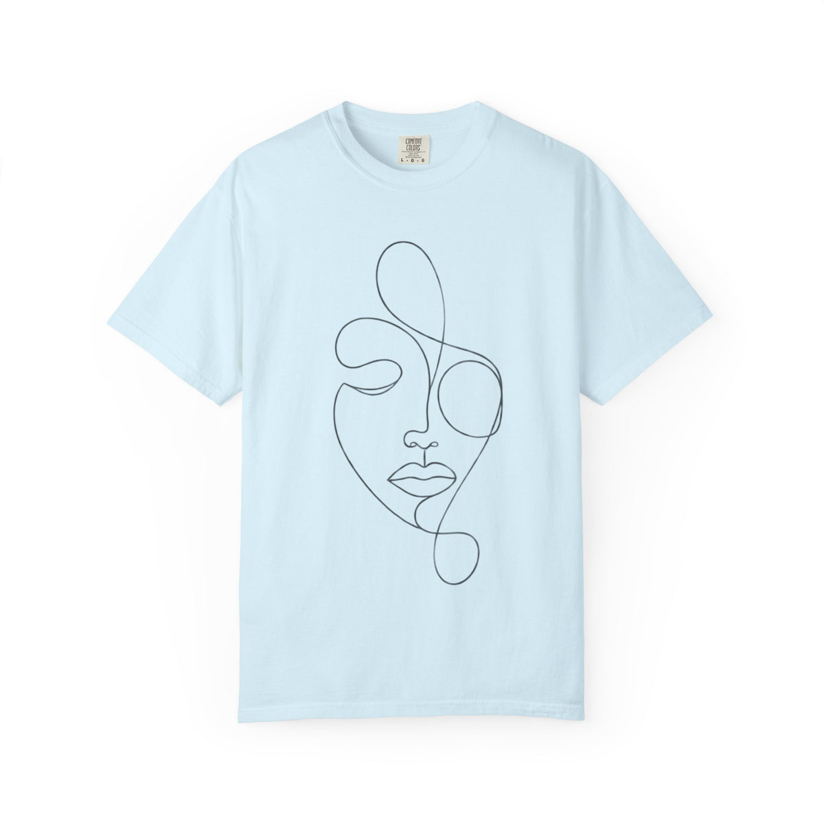 Minimal Continuous Line Face Tee — Garment-Dyed Relaxed T-Shirt