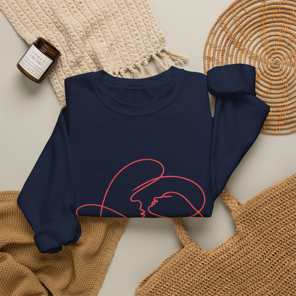 Crewneck Sweatshirt with Minimalist Heart Cat Line Art – Cute Pet Lover Graphic