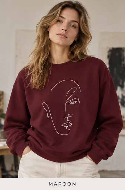 Minimal Line Art Face Sweatshirt