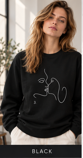 Minimal Line Art Kiss Crewneck Sweatshirt