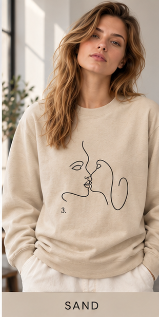 Minimal Line Art Kiss Crewneck Sweatshirt