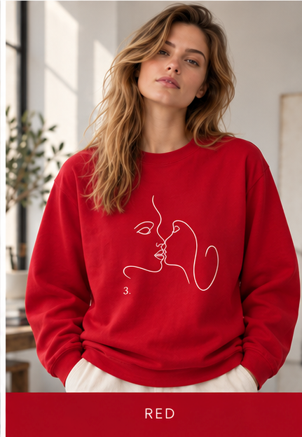Minimal Line Art Kiss Crewneck Sweatshirt