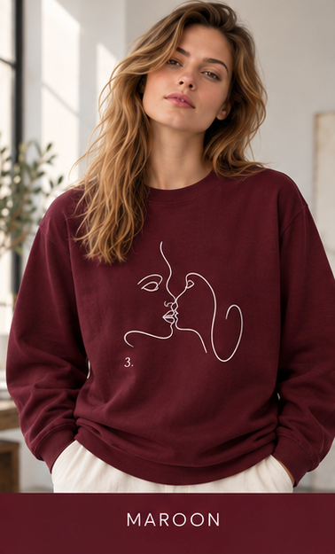 Minimal Line Art Kiss Crewneck Sweatshirt