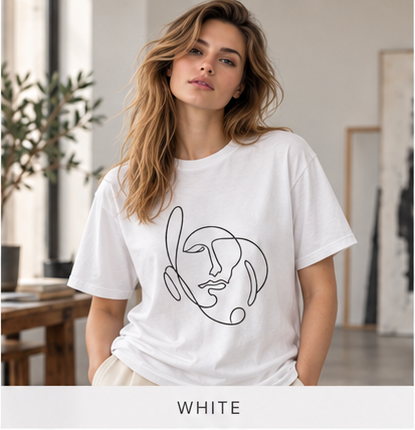 Minimal One-Line Face T-Shirt – Abstract Continuous Line Art Tee