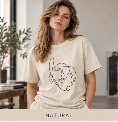 Minimal One-Line Face T-Shirt – Abstract Continuous Line Art Tee