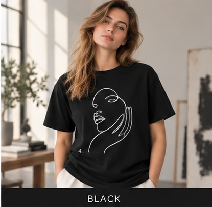 Minimal Line Art Face T-Shirt — Abstract Feminine Outline Tee