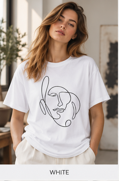 Minimalist One-Line Face T-Shirt — Abstract Art Graphic Tee