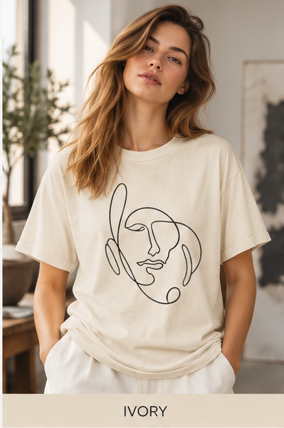Minimalist One-Line Face T-Shirt — Abstract Art Graphic Tee