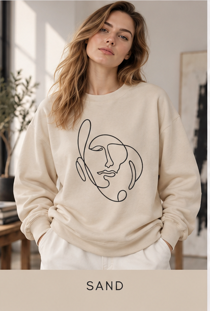 Abstract Line Art Face Crewneck Sweatshirt
