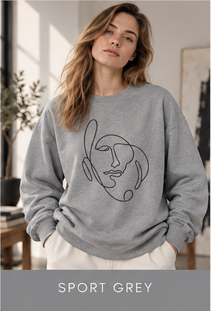 Abstract Line Art Face Crewneck Sweatshirt
