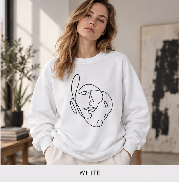Abstract Line Art Face Crewneck Sweatshirt