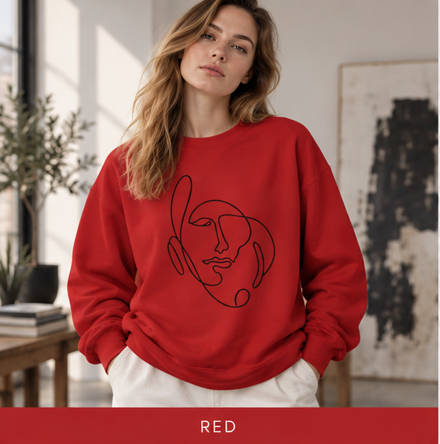 Abstract Line Art Face Crewneck Sweatshirt