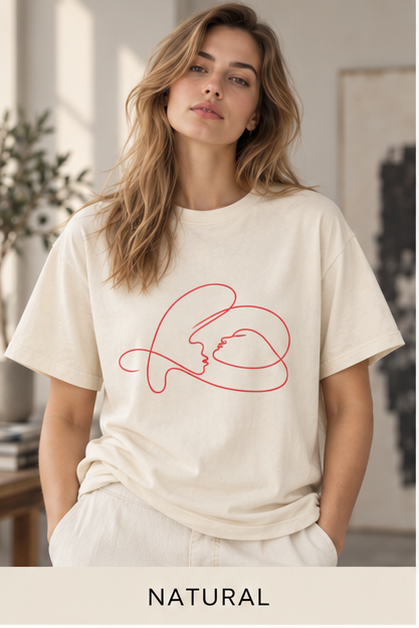 Minimalist Continuous Line Cat Tee — Cute Red Outline Cat T-Shirt